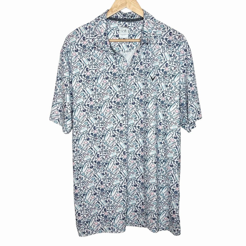 Callaway Cocktail Allover Print Golf Polo Shirt Mens Size L Alcohol Martini AOP